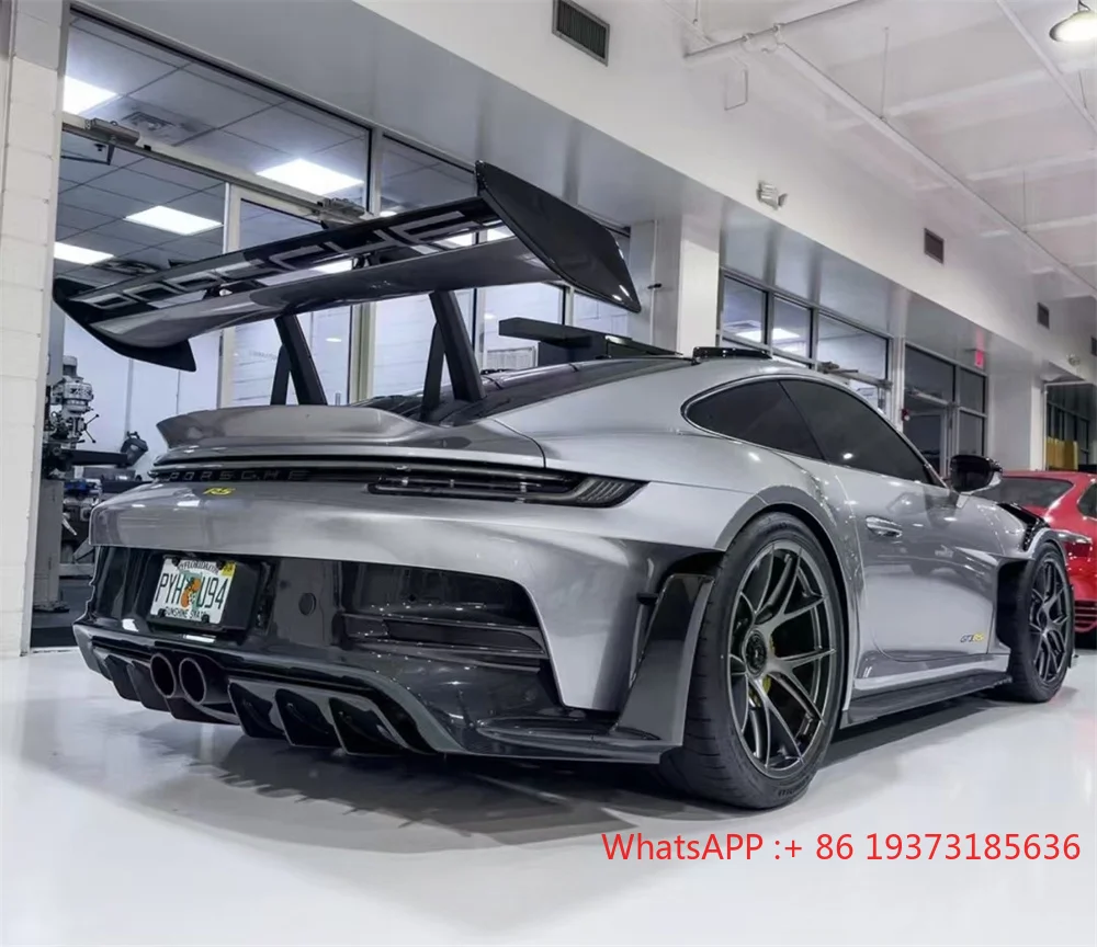 Dry Carbon Fiber GT3RS Style Front Bumper Rear Bumper Side Skirts Rear Spoiler Engine Hood Exhaust for Porsche 992 Body Kit