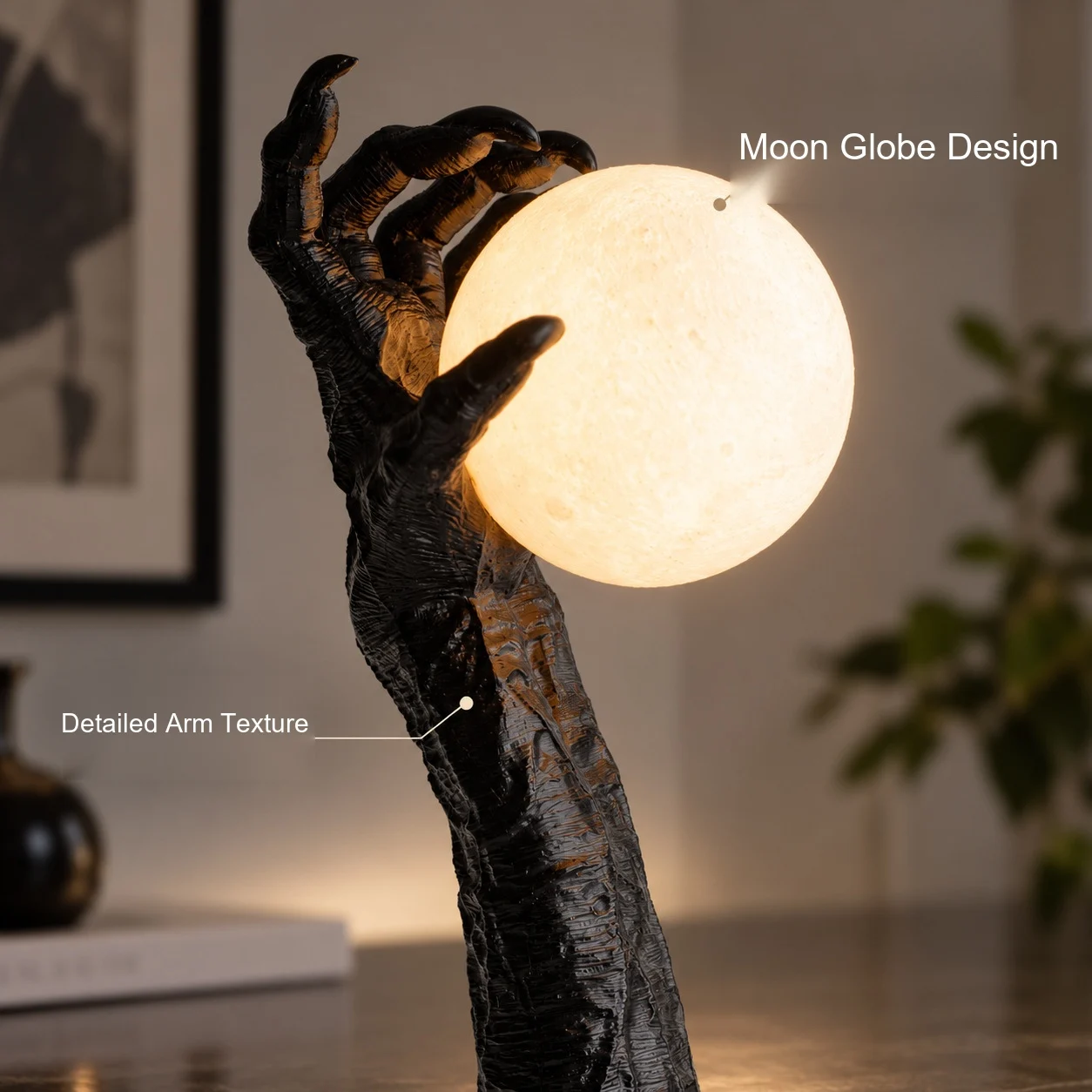 Gothic Claw Moon Table Lamp USB Powered Halloween Night Light Creative Spooky Desk Decor Ornament for Bedroom Living Room Home