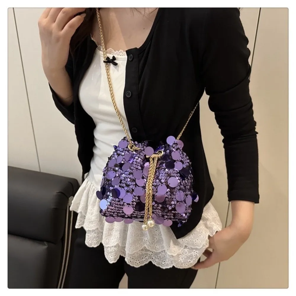 Shiny Glitter Evening Banquet Bag Blingbling Tassel Large Capacity Crossbody Bag Light Luxury Metal Chain Sequin Shoulder Bag