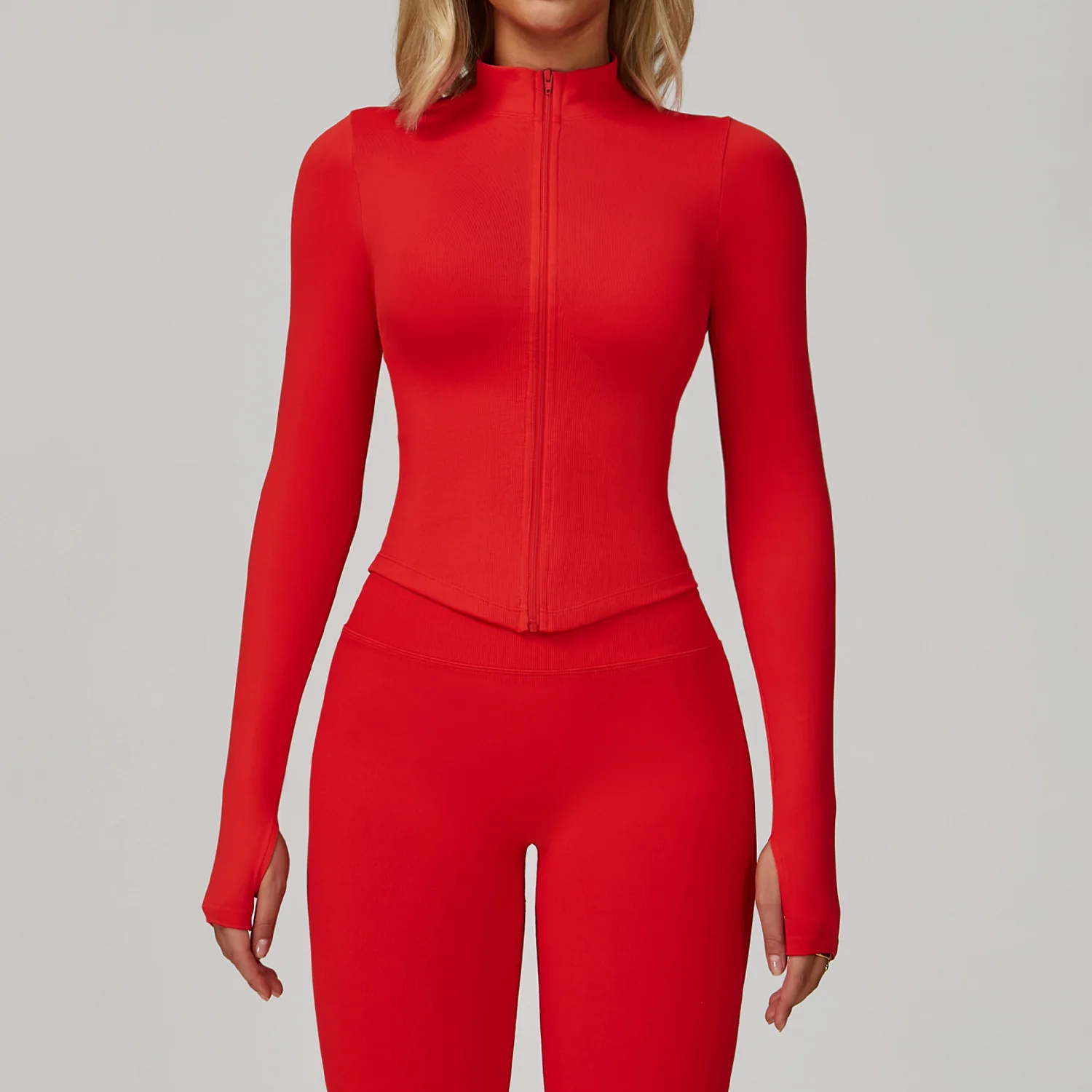 

Zipper Jacket Yoga Tops Women's Standing Collar Long Sleeved Sports T-shirts Running Training Fitness Top Gym Workout Shirt