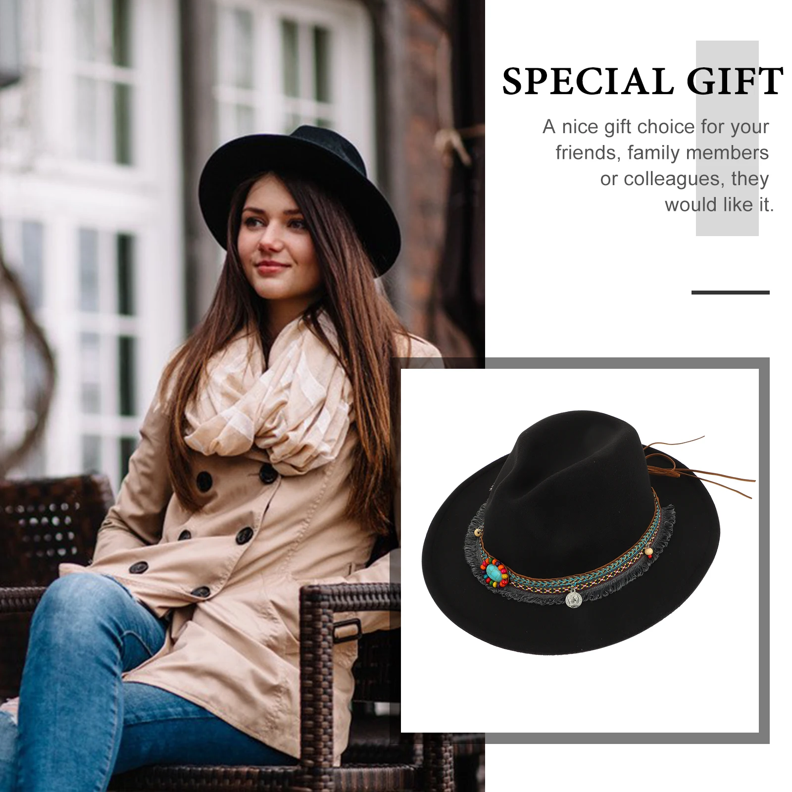 

1pc Vintage Woolen Hat Retro Jazz Fedora Ethnic Style Unisex Sun Protection Felt Hat For Men Women Classic Dress Cap Fedoras
