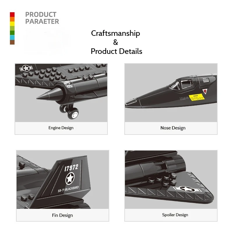 ตัวต่อเครื่องบินรบ SR-71 แบล็คเบิร์ด แบบจำลองบล็อกตัวต่อขนาดเล็ก ของเล่นเสริมพัฒนาการ DIY สำหรับเด็กผู้ชาย