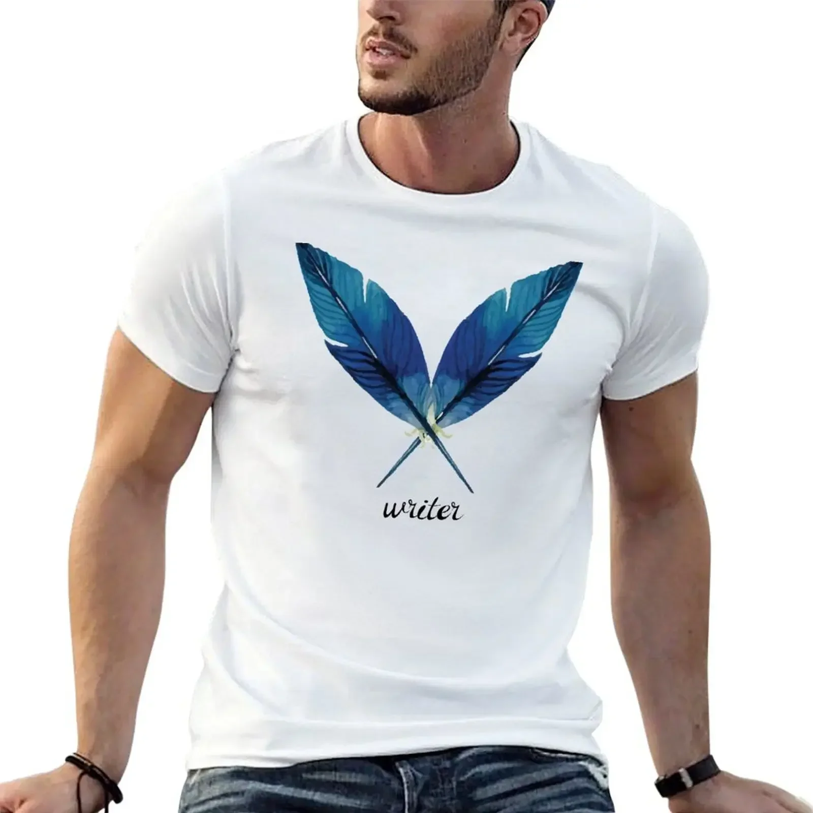 Writer! Blue Feathers T-Shirt shirts graphic tees graphic t shirt vintage essential t shirt shirts men graphic