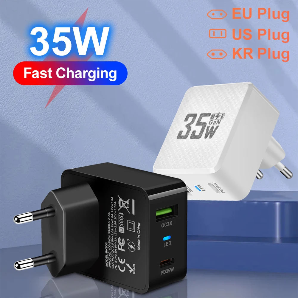 35W GaN USB Type C Charger Tablet Fast Charger QC3.0 PD3.0 Charge Adaper For Iphone 15 Xiaomi Poco F5 Laptop Charger