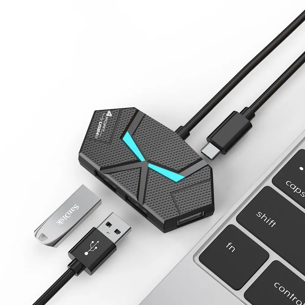 4/7 Ports USB Docking Station Colorful Light Type C USB Splitter Adapter Stabilize High Speed Transmission USB 3.0 HUB Splitter