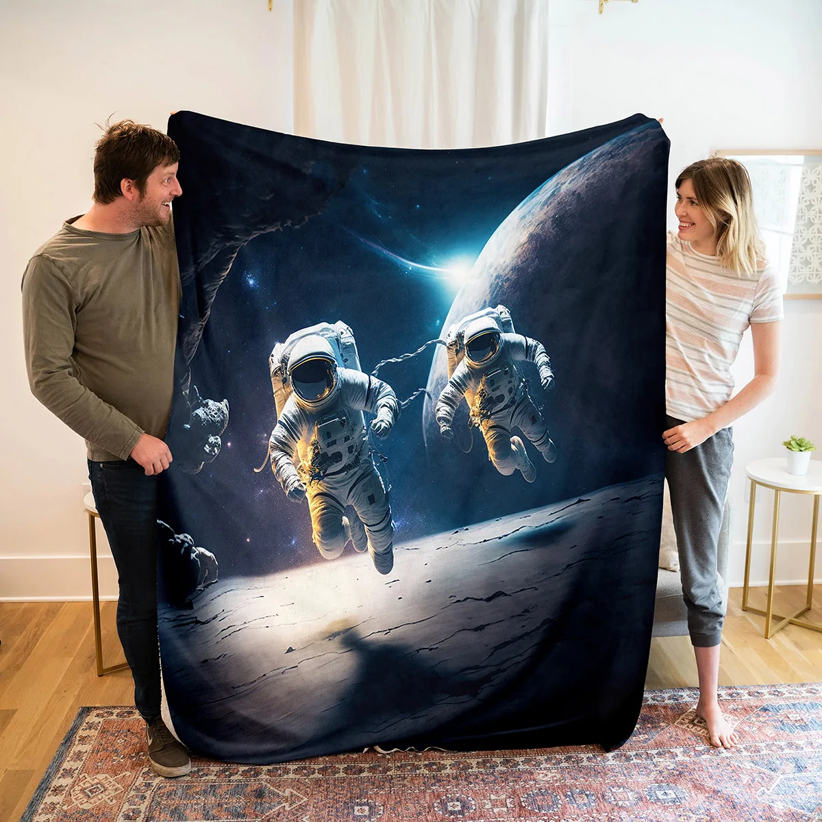 3D Outer Space Astronaut Blanket Cosmonaut Bedspread Bedding Flannel Warm Throw Blankets Fluffy Soft  Birthday Gift for Boy Kids