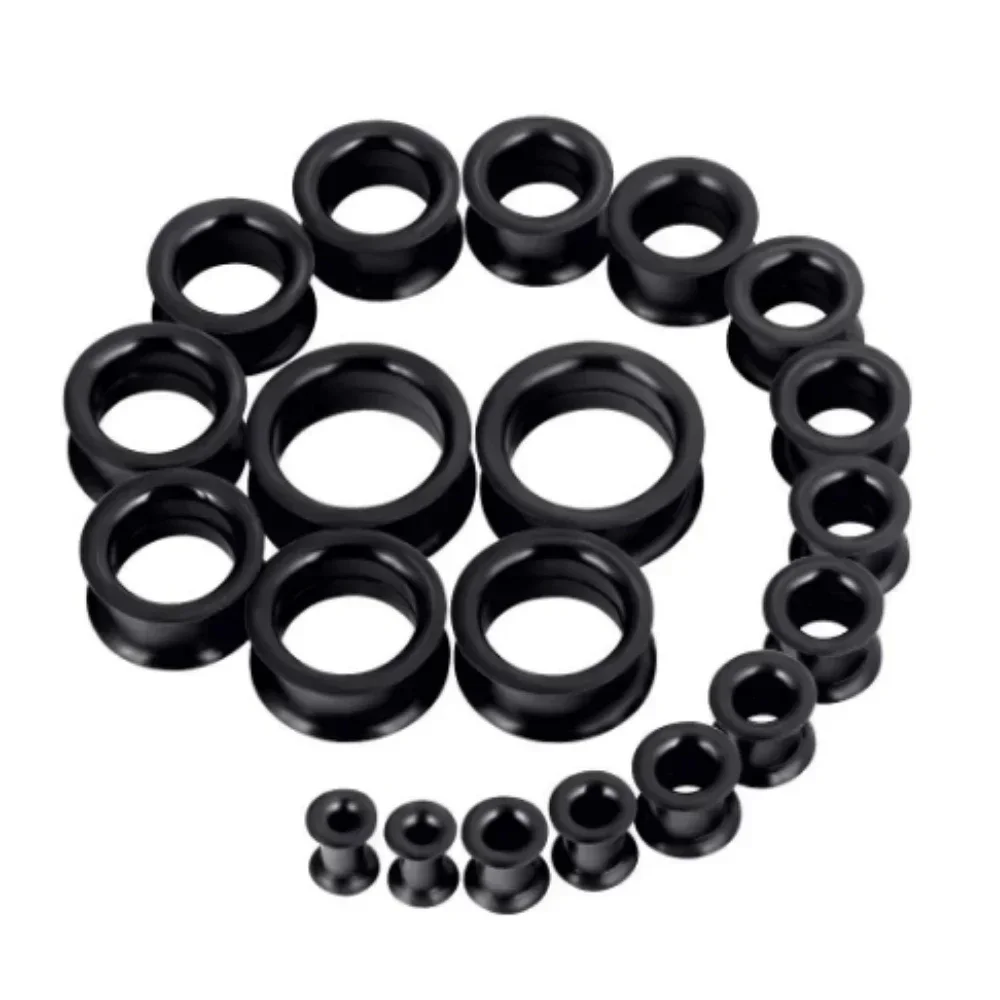 2Pcs Thick Silicone Black Double Flared Saddle Ear Plug 11mm Barrel Lobe Flesh Tunnel Stretcher Gauge 4-25mm