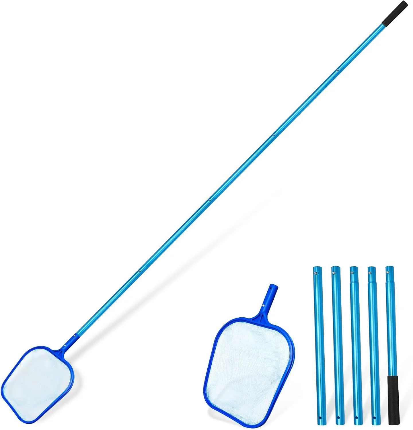 

Pool Skimmer Net 7.58 Foot Leaf Skimmer Net with 5 Aluminum Pole Sections - 6" Deep Ultra Fine Mesh Netting Bag Basket