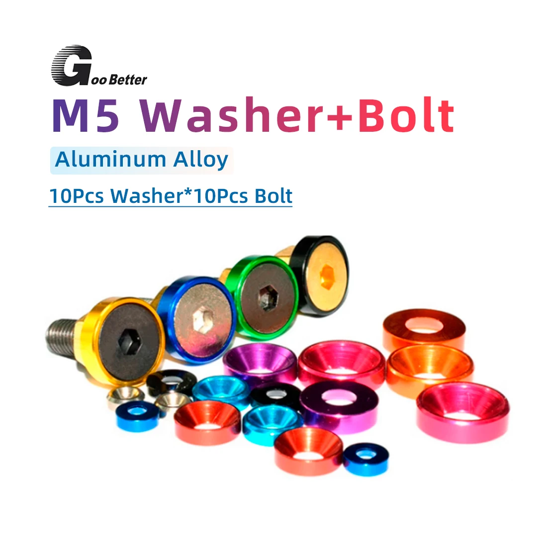 

10Set M5 Aluminum Flat/Countersunk Head Allen Hex Socket Cap Screw Washers