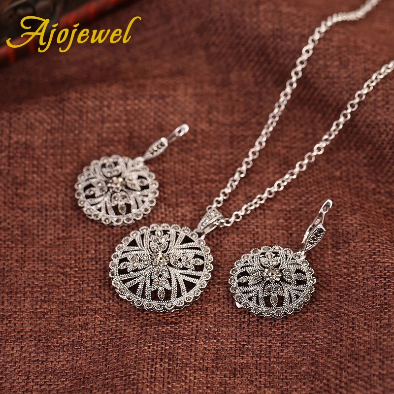 Ajojewel Big Round Earring For Women High Quality Black Crystal Rhinestone Flower Ear Drop Fashion Jewellery