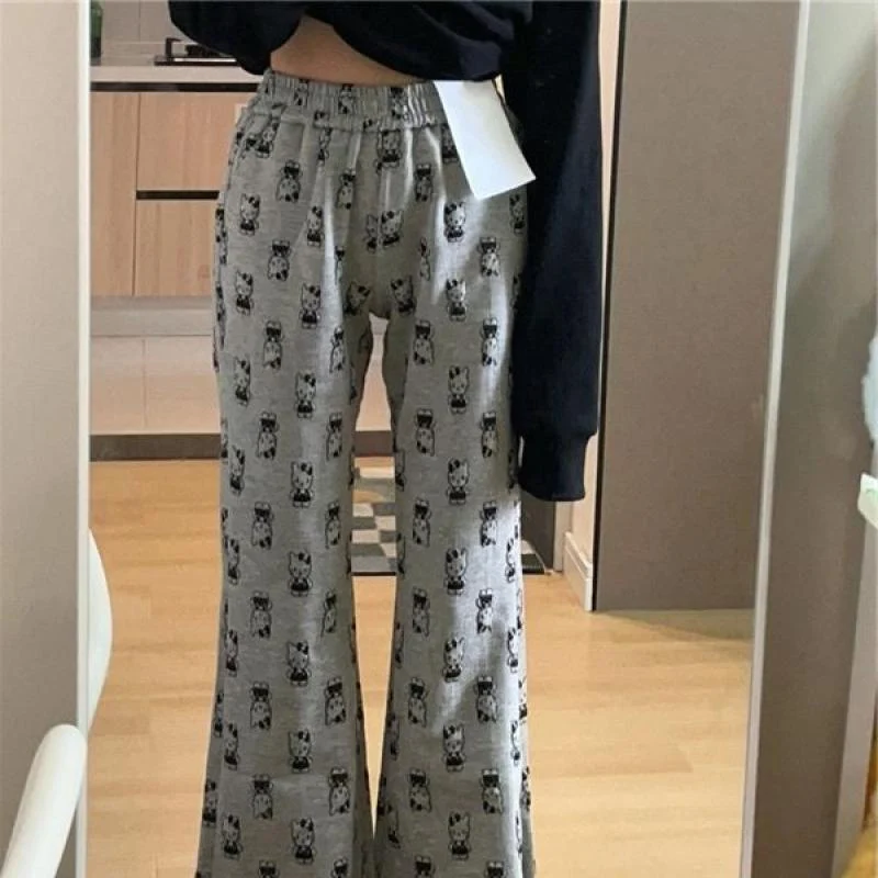 Hello Kitty New Sanrio Anime Pants Cute Cartoon Flare Pants with Loose Drape Slimming Lovely Waisted Casual Pants Girl Toys