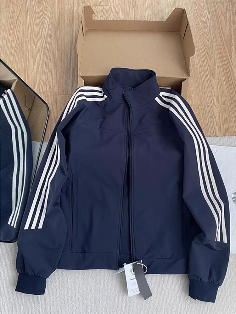 

Chic Korean Sle Tee-Bar Jaet Women's Autumn Faion Deconstructed Patchwork Royal Blue Top American Lazy Sle Stand Co...