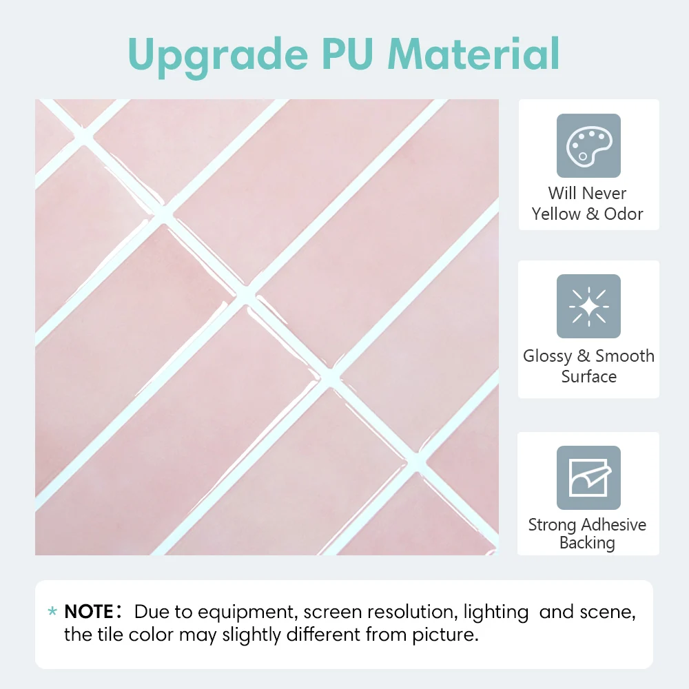 Waterproof, Easy to clean, 30.5 x 30.5 cm, 10 pack, Adhesive Vinyl, Bright Surface Wallpaper, Peel and Stick Tile stickers