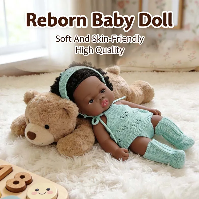 

33cm Reborn Baby Doll Lovely Realistic Bebe Black Skin Reborn Doll 12.99inch Full Body Soft Vinyl Reborn Doll Kid Birthday Gifts