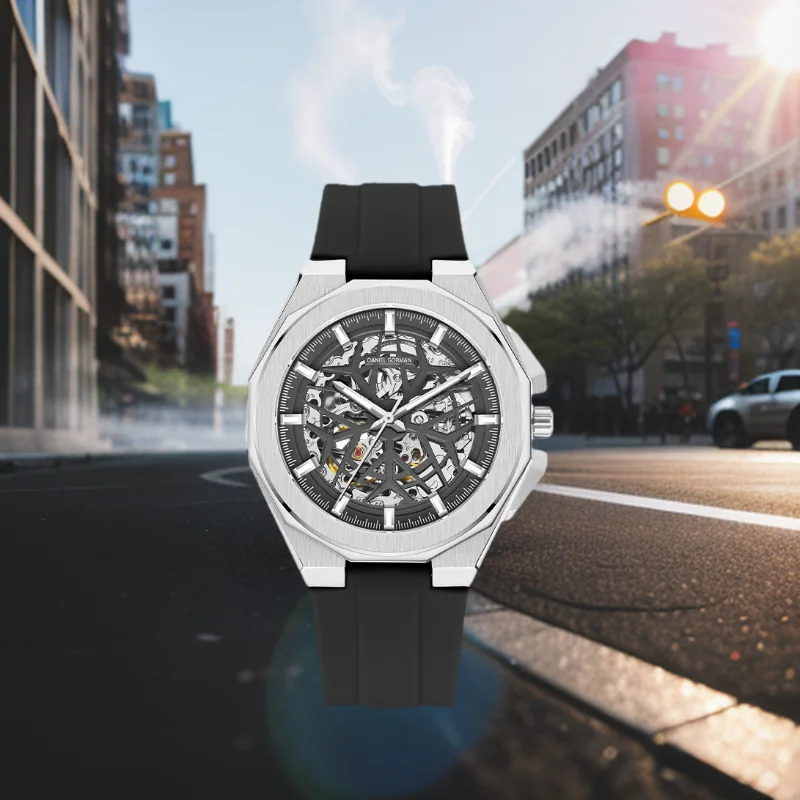 Лидер продаж, роскошные автоматические часы со скелетом, силиконовый ремешок, мужские модные автоматические механические часы с полым турбийоном 2025