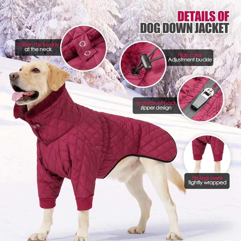 Winter Pet Dog Coat Fur Collar Warm Big Dog Snow Down Waterproof Jacket Cold Weather Clothes for Large Dogs Labrador Retriever