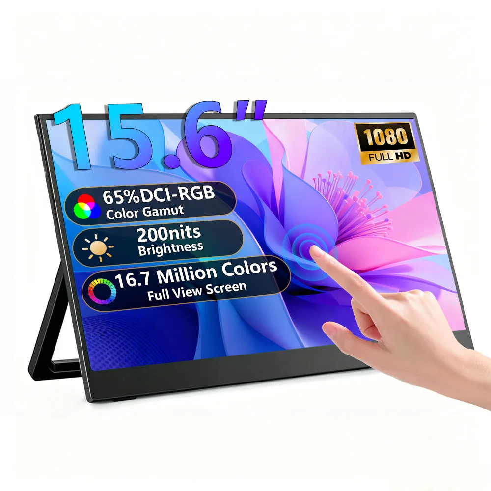 15.6 Inch Portable Monitor 1080P 200NIT 6bit IPS Stand-style touch screen Can be used with laptop PS4/5 Swicth Xbox