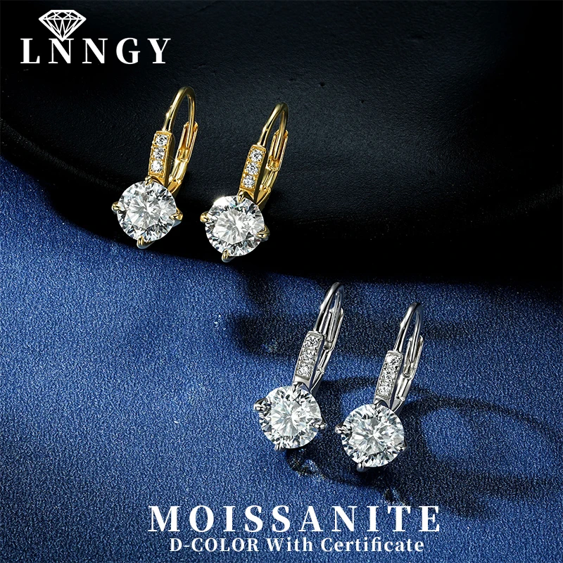 

Серебряные серьги-кольца Lnngy 925 пробы с сертифицированным муассанитом 6,5 мм, на застежке-лапке, для женщин, ослепительные, трендовые украшения 2026 года, подарок