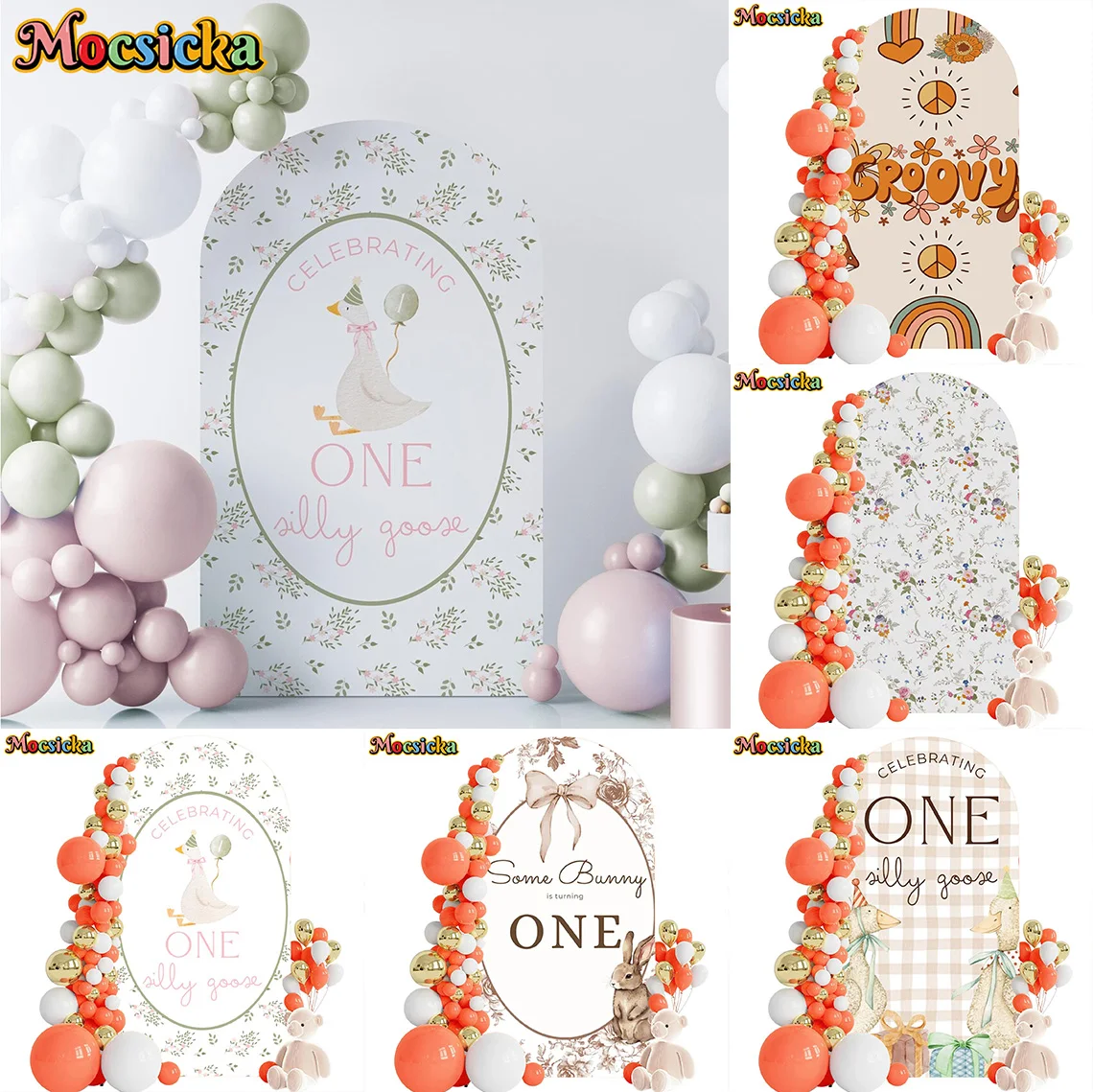 Mocsicka 2-Sided Arch Cover Newborn 1st Birthday Decoration Backdrop Baby Shower Arch Wall Cake Smash Party Prom Photo Banner