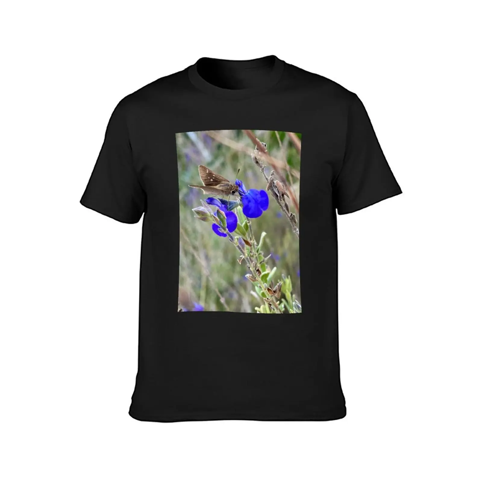 Fuzzy Moth and Blue Flowers T-Shirt quick-drying heavyweights Men's t-shirts