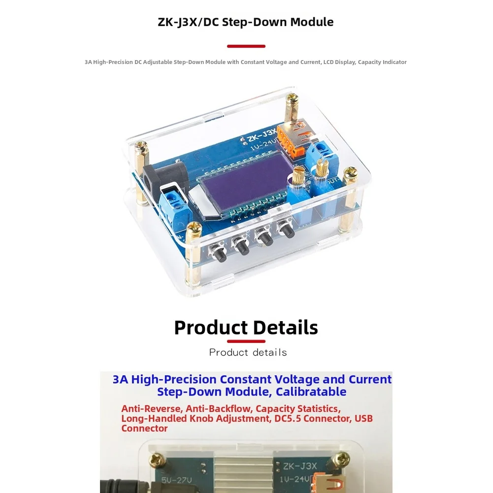 LCD Voltage Meter DC-DC Module For Lab Power Supply LC Output Filtering Heatsink Optional 0.01V Display Resolution