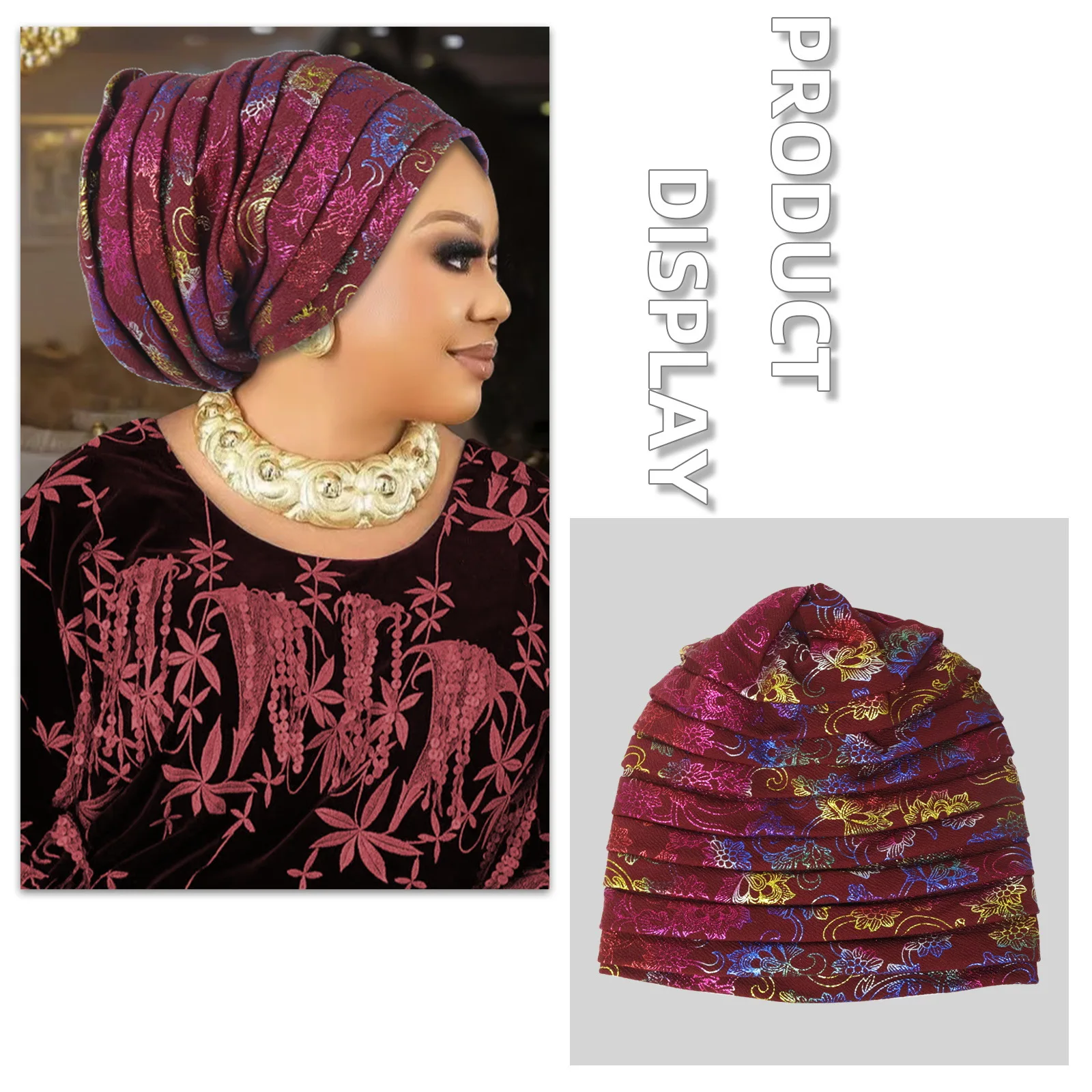 Glitzernde Ganzkörper-Turban-Kappe für Frauen, 2025, Damen-Kopfwickel, muslimisches Kopftuch, Hut, Turbante Mujer, afrikanische Kopfbedeckung – Detail 7
