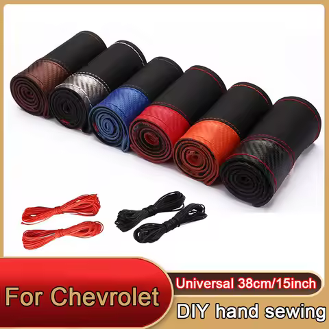 38cm Car Steering Wheel Cover Carbon fiber pattern Leather Braid Cover For Chevrolet Cruze Spark Sonic Camaro Volt Bolt Trax