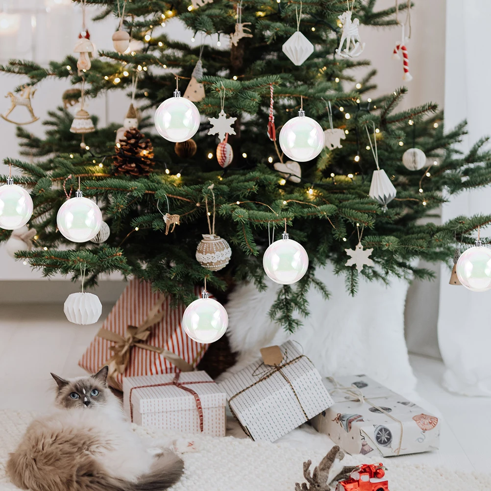 

40pcs Christmas Iridescent Ornaments Balls Plastic Fillable Decoration Pendant Clear Tree Hanging Craft Display Diy