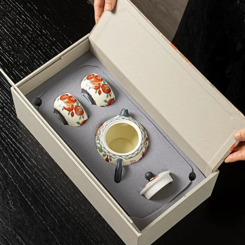 Persimmon Tea Set Wedding Gift Teapot for Elders Friends and Relatives Colorful Luxury Unique Tea Ceremony Tools Gift Set Teapot