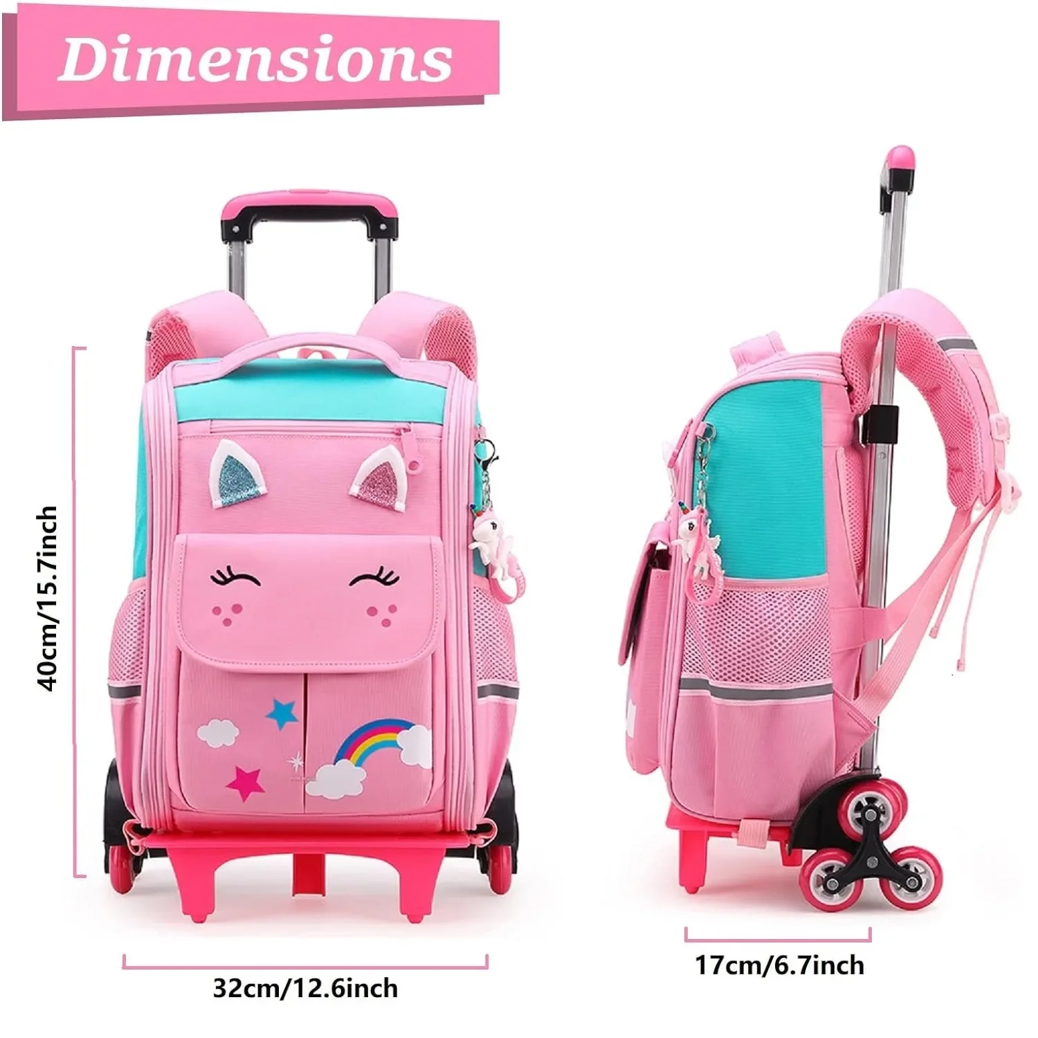 School Backpacks for Girls Large Capacity Rolling Backpacks for Kids Trolley Wheeled Bag Children School Backpack with Wheels