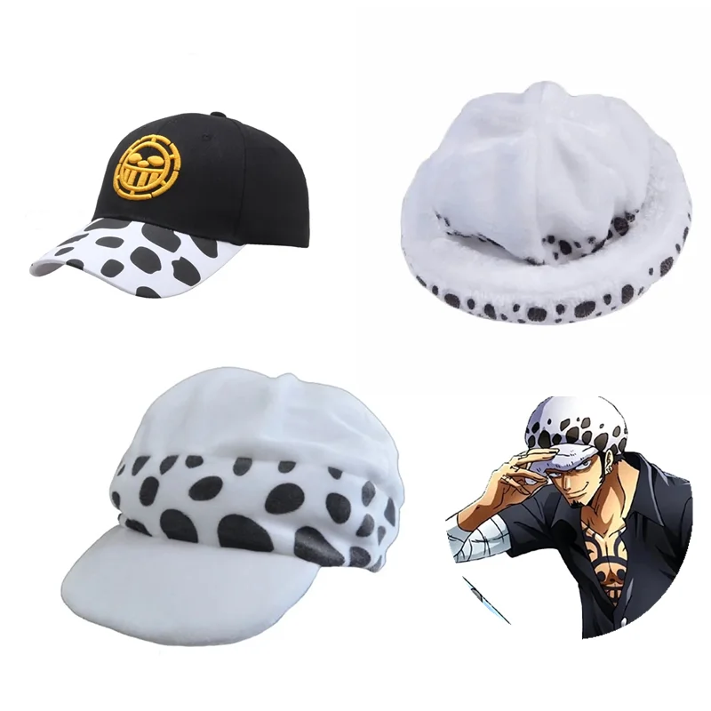 Anime Trafalgar Law Hat Cosplay Costumes Unisex White Spot Plush Cap Accessories Baseball Cap Collection Gift Halloween