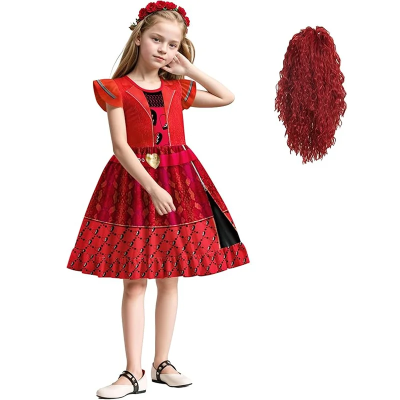 

Girls Rise Red Princess Dress Up Outfit Flutter Sleeve Dress+Accessories For Kids Carnival Birthday Halloween Christmas Party