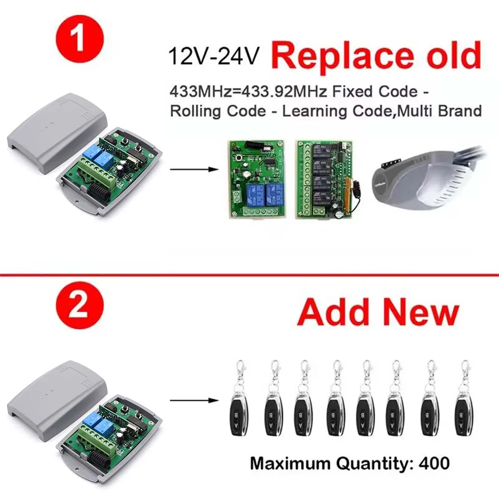 SCS SENTINEL Garage Door Remote Control Receiver 433MHz Universal Garage Gate Reveiver 12V-24V Garage Door Opener Transmitter