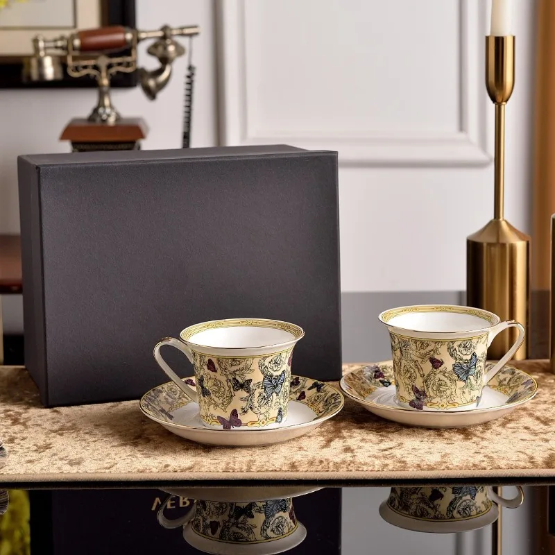 10-Piece Butterfly Pattern Bone China Cups European Premium 250ml Coffee & Afternoon Tea Cups with Saucers Housewarming Gift