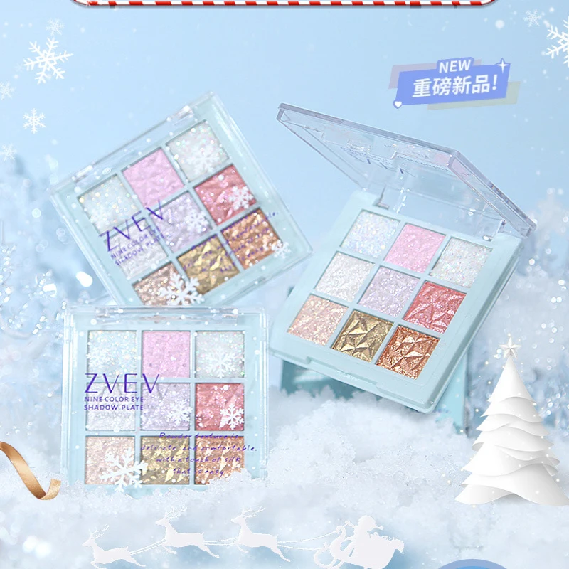 

ZVEV 9-color Charming Icy Eye Shadow Highlight Palette Matte Glitter Christmas Winter Snowflakes Eyeshadow Eye Makeup Cosmetic