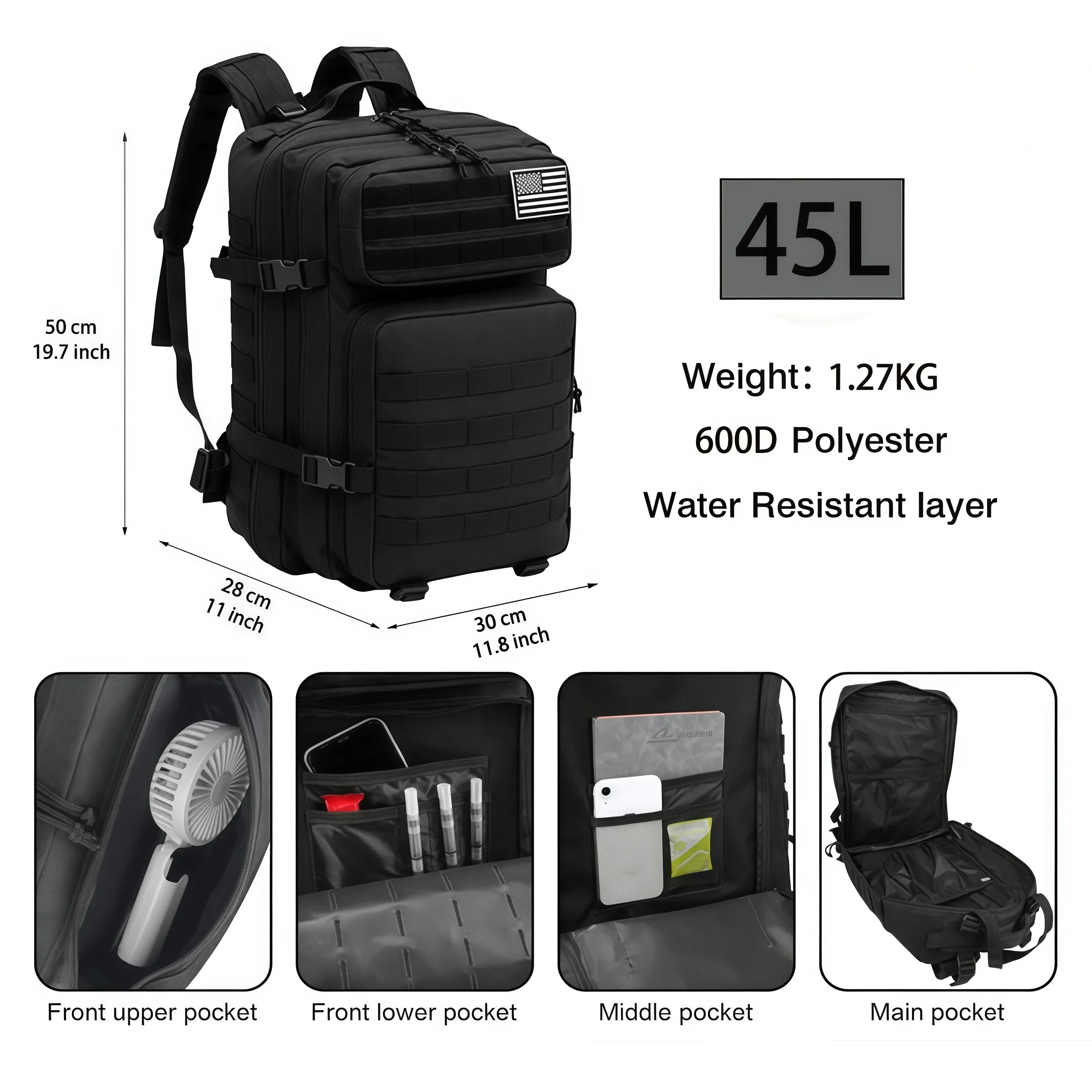Tactical MOLLE Utility Pouch Hook Loop EDC Organizer, Military Outdoor Waist Pack Black Khaki Green Multipurpose Travel Camping