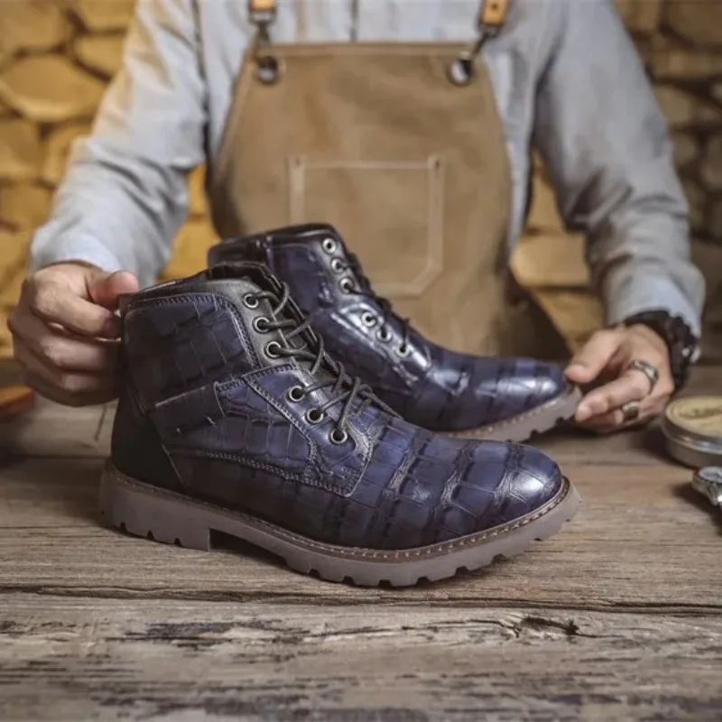 Luxury Men's Boots Italy Handmade Men's Ankle Boots Designer Retro Leahter Shoes  botas para hombre for Men Non-Slip Work Boots