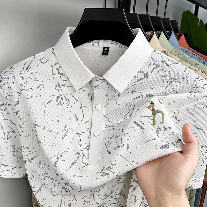 Nova Camisa Polo Masculina Casual Original Estampada, Respirável e Confortável, Camiseta de Manga Curta com Gola, Alta Qualidade, Roupas Masculinas Versáteis