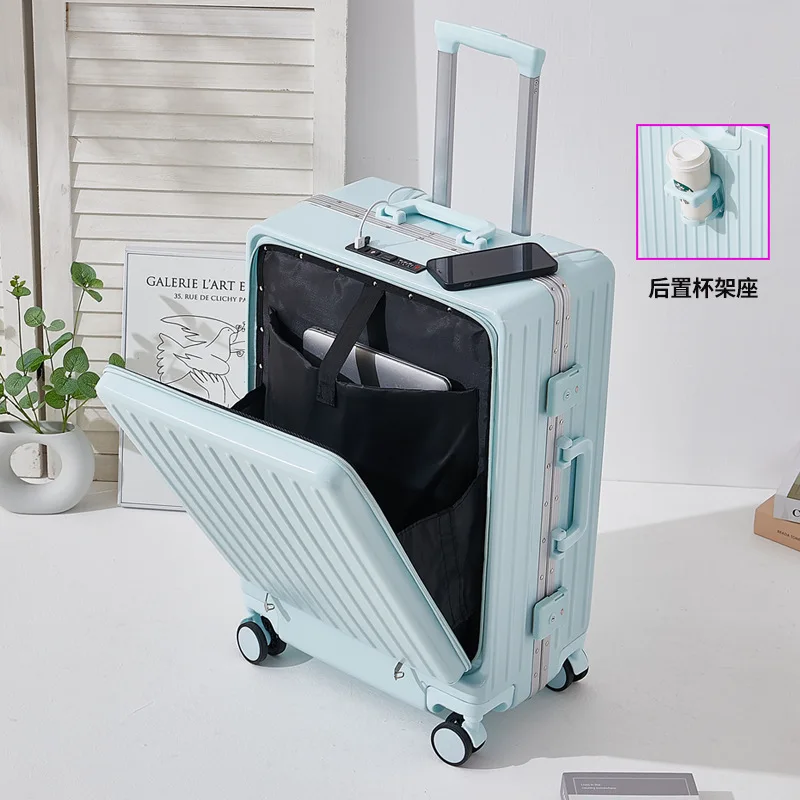 Multifunctional new combination luggage box front open aluminum frame carry on suitcase trolley 20 "pull rod box female Man's