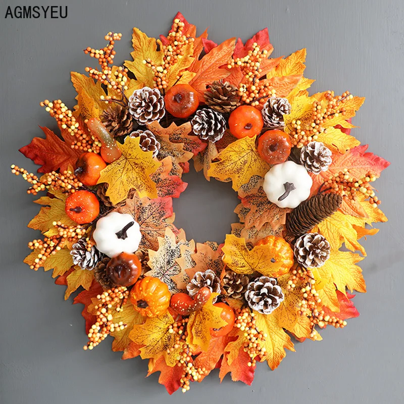 

AGMSYEU Creative Halloween Decoration Autumn Pumpkin Garland 50CM Home Decoration doorplate Hanging decor garland Rattan circle