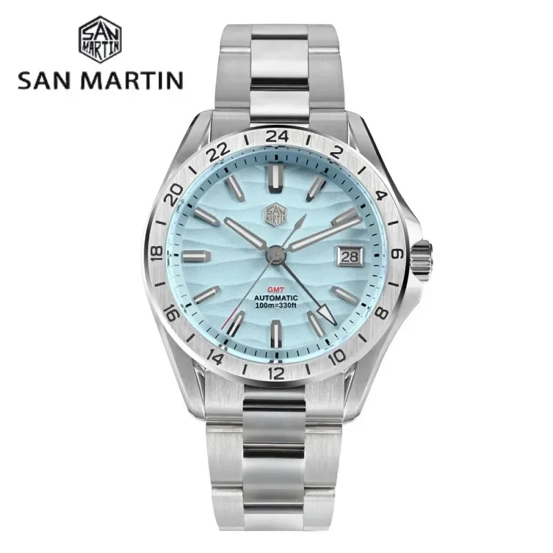 San Martin New 39mm Desert Texture Luxury Men Watch NH34 GMT Automatic Mechanical Business Dress Sapphire 10Bar Luminous SN0129