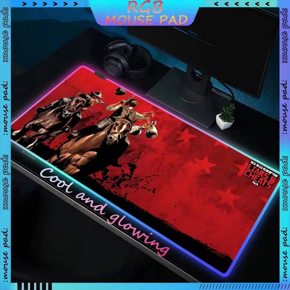 R-ed Dead R-redemption 2 RGB Gaming Keyboard Pad Computer Gamer Luminous Large Desk Mats LED Rubber Pad Office Gaming Mouse pads