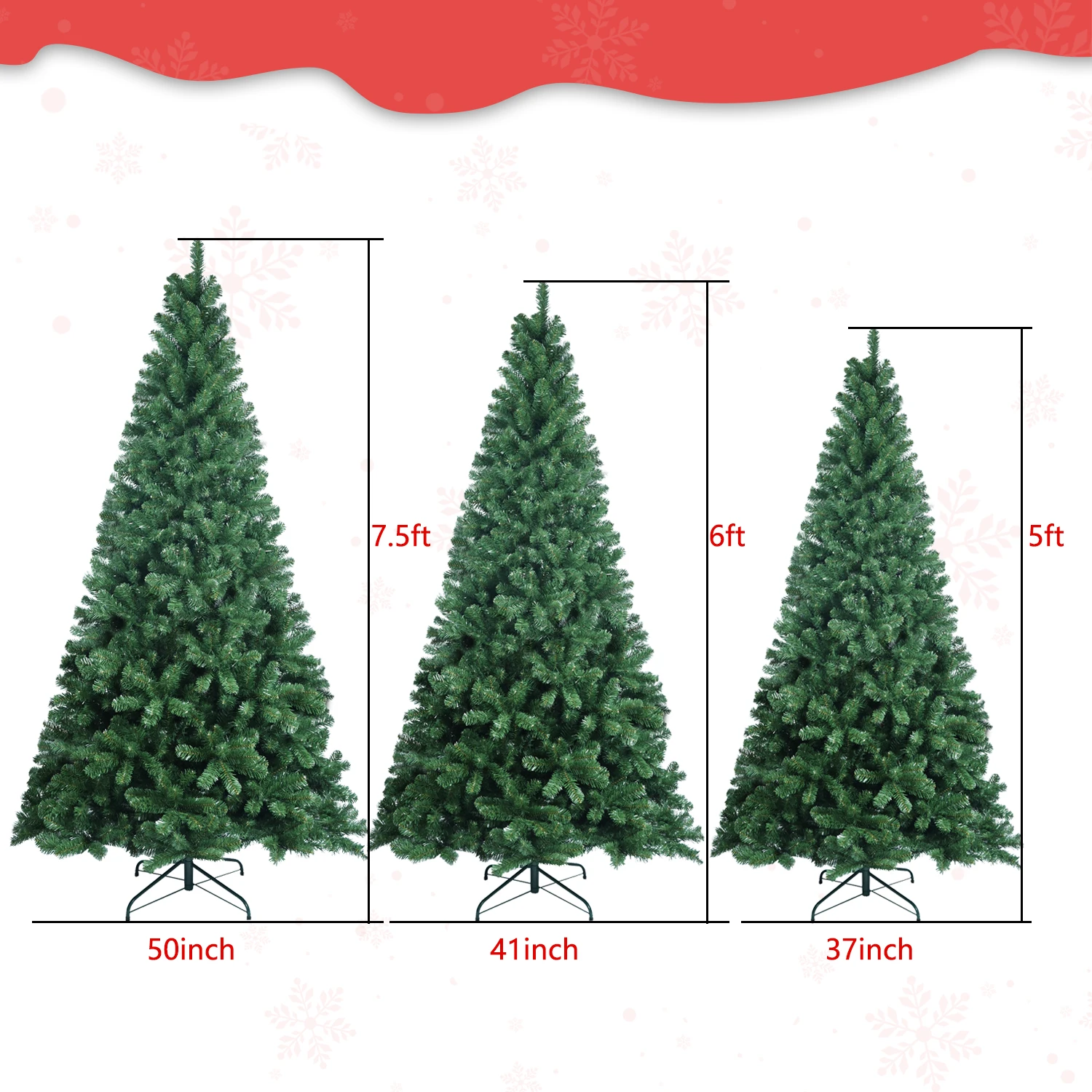 5FT/6FT/7.5FT Artificial Christmas Tree PVC Holiday halloween Xmas Tree Sturdy Metal Stand for Home/Office/Party NO Light