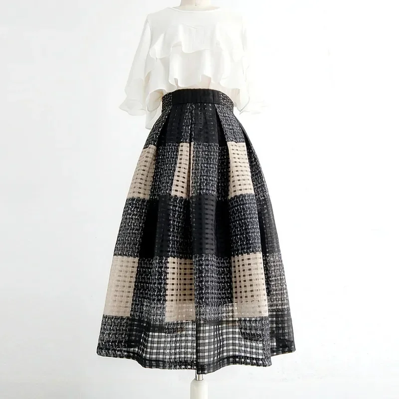 

Новое элегантное летнее платье, женское винтажное клетчатое платье с принтом, элегантное модное плиссированное платье трапециевидной формы с высокой талией, офисные женские юбки