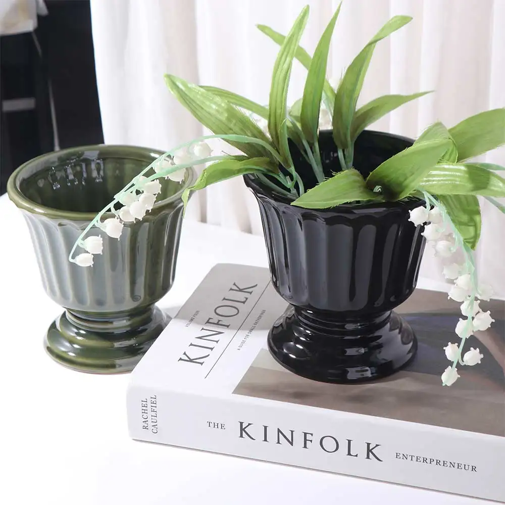 Roman Column Ceramic Vase Vintage Style with Drainage Holes Flower Arrangement Utensils Nordic Plant Flower Pot