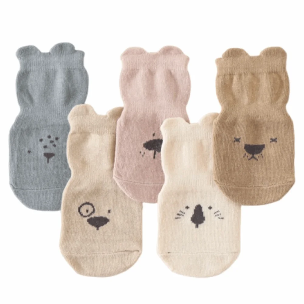 5 pares de calcetines para caminar, calcetines antideslizantes para el suelo del bebé, calcetines transpirables bonitos para niños, calcetines suaves de algodón a la moda para recién nacidos, uso en interiores