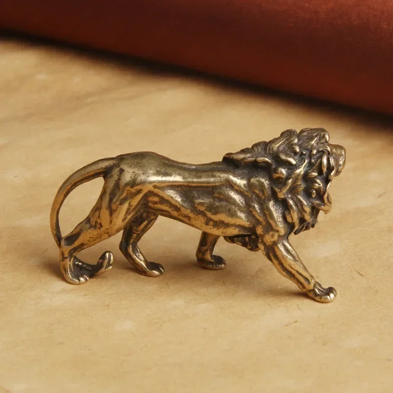 

Pure Copper Majestic Lion King Miniatures Figurines Desk Decorations Vintage Brass Mini Animal Statue Home Decor Ornaments Craft