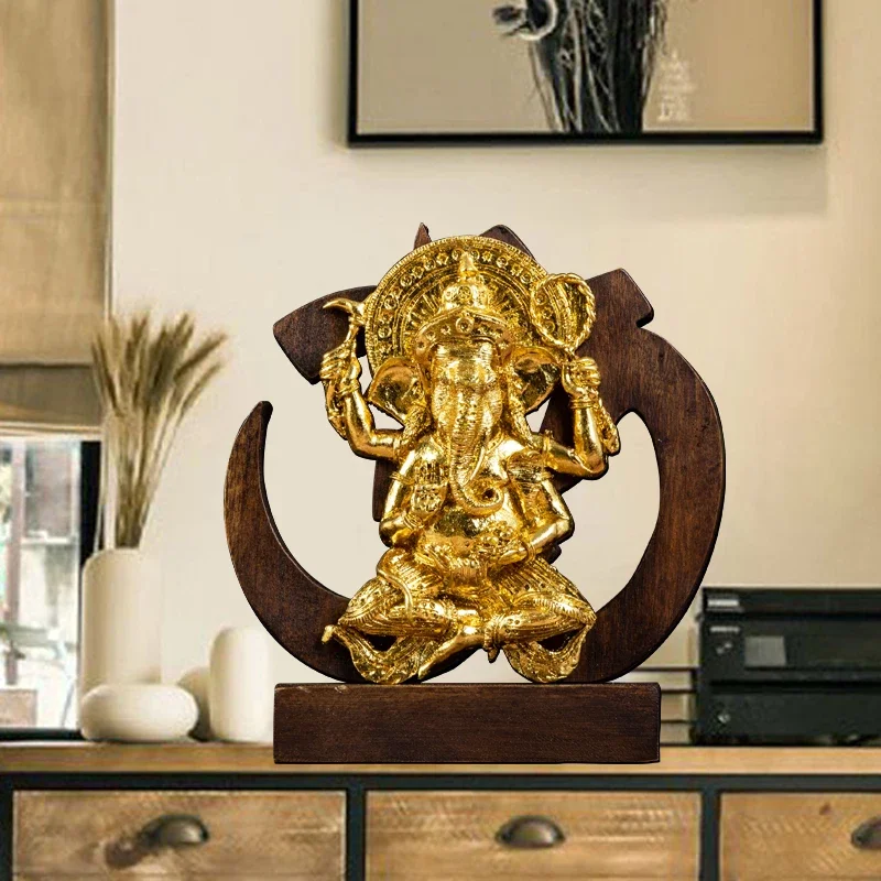 

Elephant God Ornament Gold Foil Craftwork Deity Offering God Pure Handmade Carved Living Room Study Ornament Solid Wood