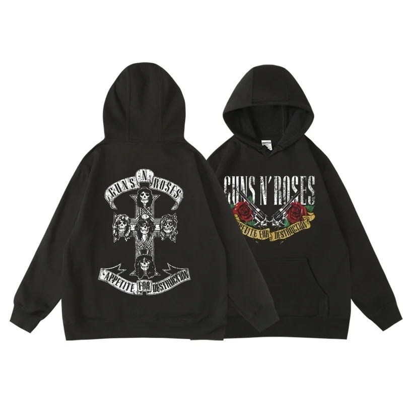 Guns N' Roses We'Re Back Retro Street Style Hoodie For Women O-Neck Pocket Pullover Fleece Hoody Breathable Pullover Woman Hoody