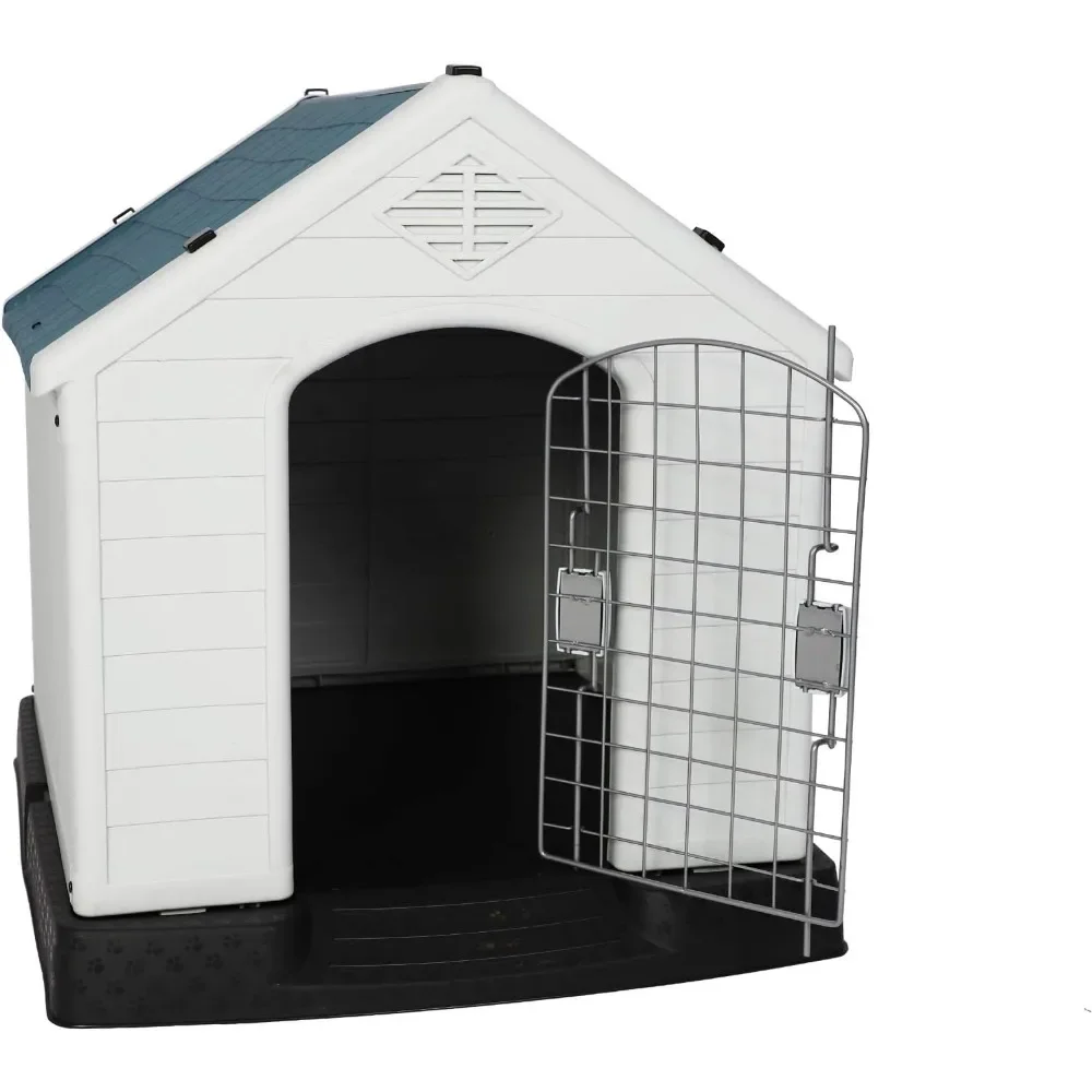 

Dog Kennel Outdoor, Waterproof Rainproof Pet House with Door, Indoor Plastic Puppy Cage for Medium Dogs Solution